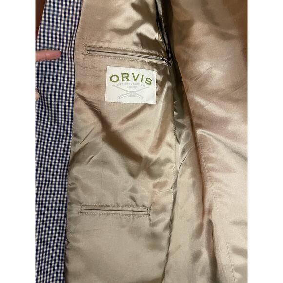 Orvis Plaid Blazer Mens 40R Navy White Sports Coat Preppy Formal Business - Picture 4 of 5